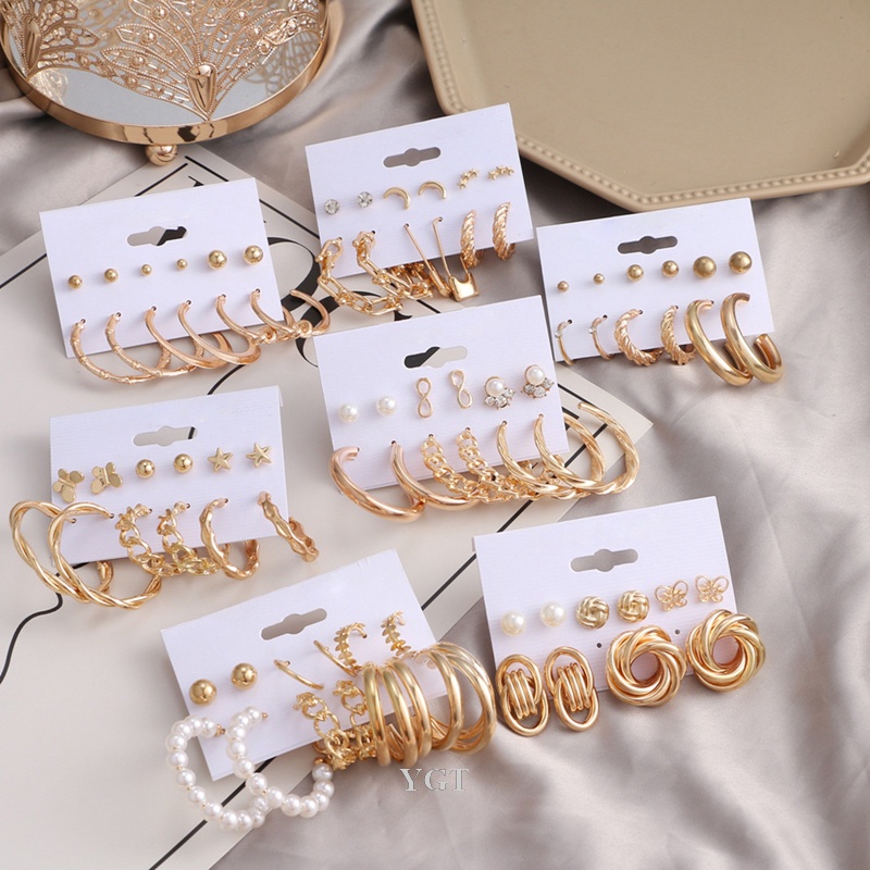 Bộ Khuyên Tai Dạng Vòng Đính Ngọc Trai Acrylic Thời Trang Cho Nữ