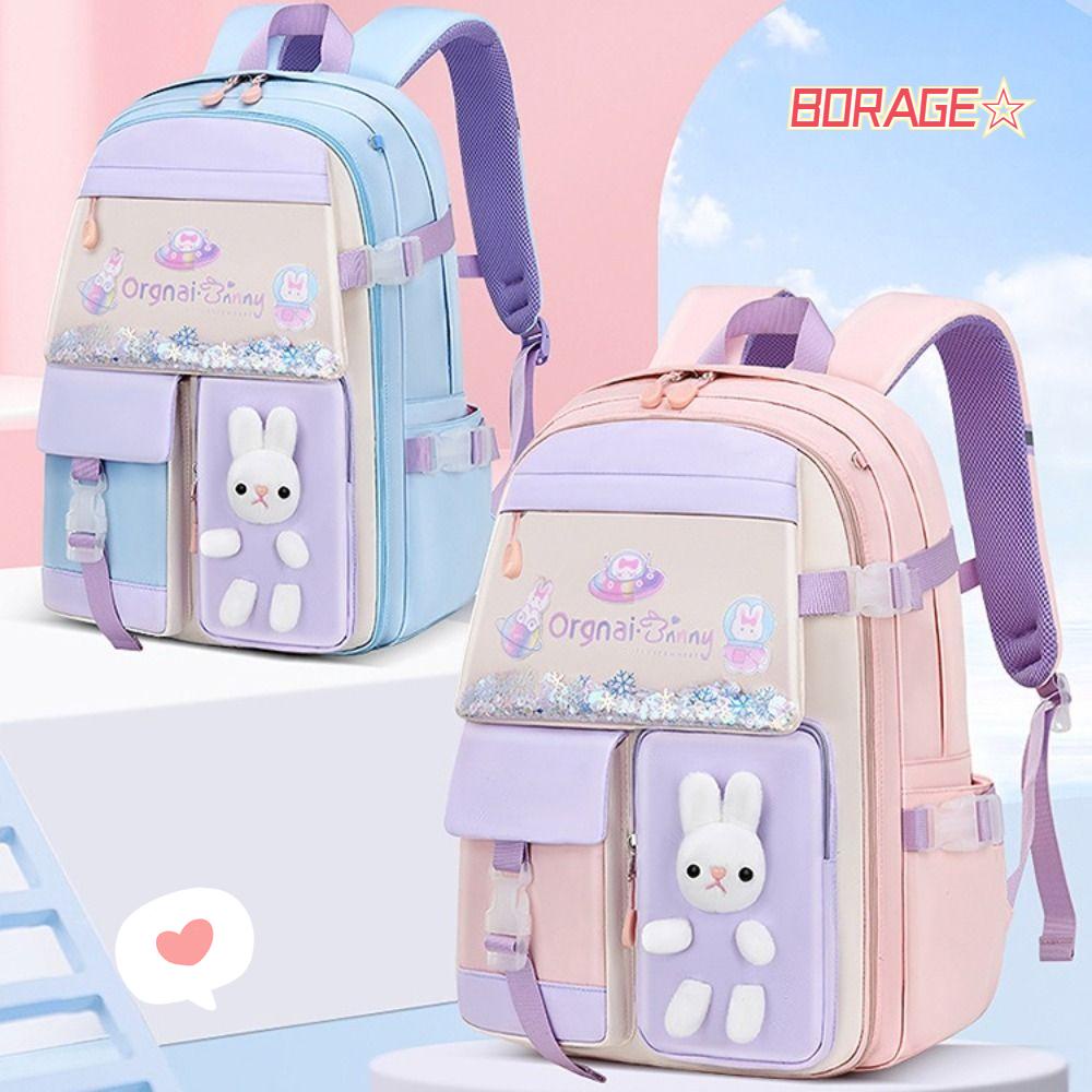 BORAG Ba Lô Đi Học Bằng Nylon Nhẹ Nhiều Túi Họa Tiết Hoạt Hình Sức Chứa Lớn Thời Trang Cho Bé
