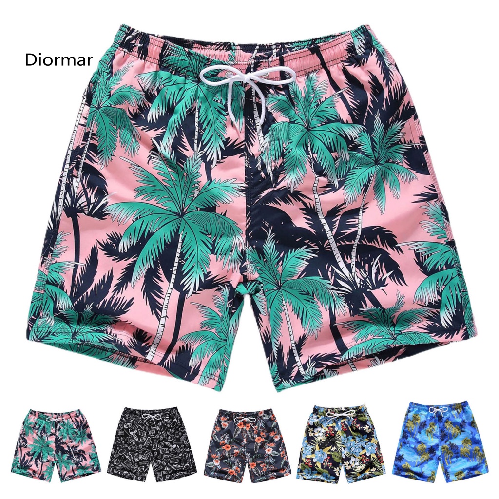 Dio Quần Đùi Dây Rút Co Giãn In Hình Cây Dừa Lướt Sóng Bãi Biển Dài Đến Đầu Gối Cho Nam