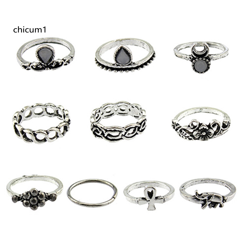 Set 10 Nhẫn Đeo Khớp Ngón Tay Phong Cách Vintage Cho Nữ