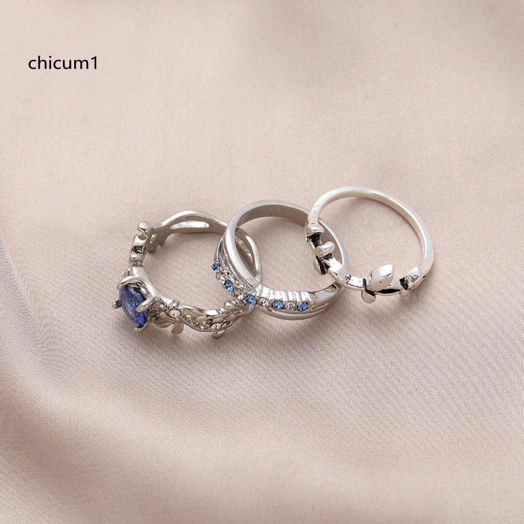 Set 3 Nhẫn Đeo Đốt Ngón Tay Hợp Kim Đính Đá Xinh Xắn Cho Nữ