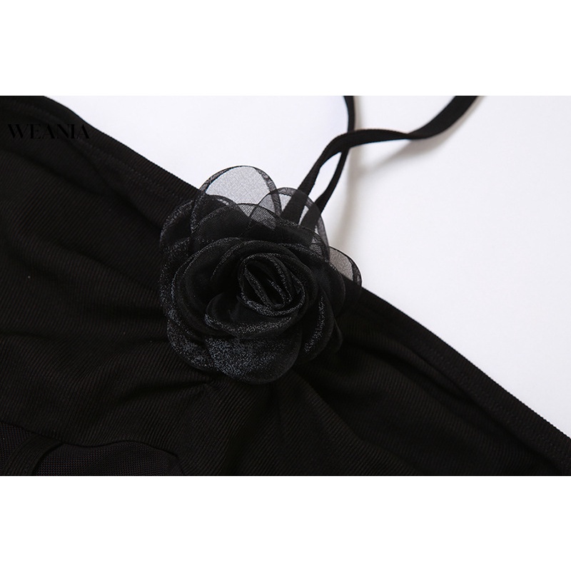 Weania Đầm Lưới Ôm Sát Chân Phối Dây Xích Hoa Hồng Ghép Nối Gợi Cảm Cho Nữ