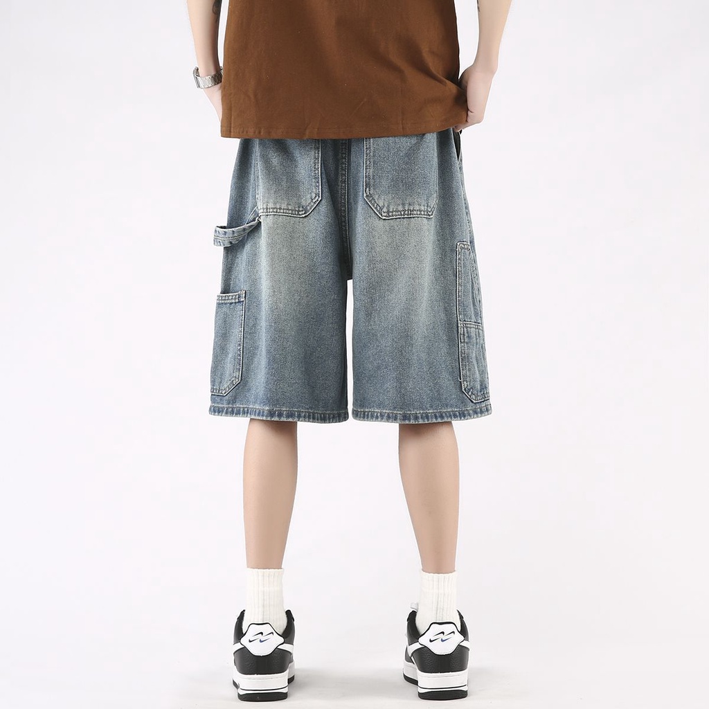 Quần Short Denim Dáng Rộng Phong Cách Đường Phố Nhật Bản Thời Trang Mùa Hè Cho Nam