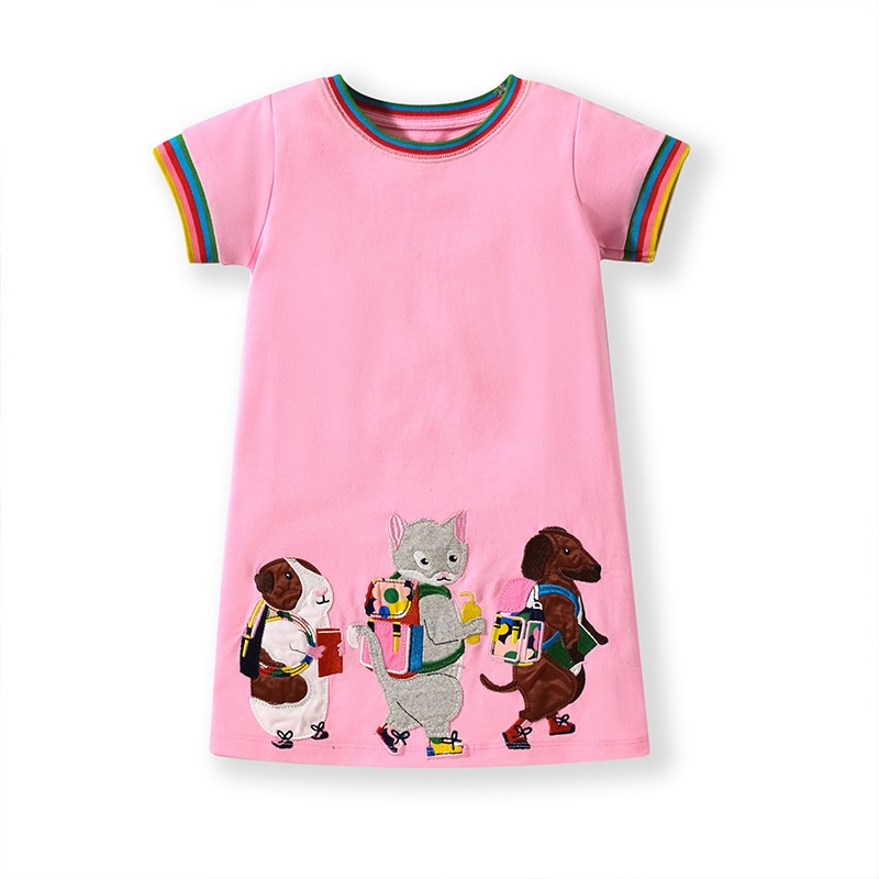Đầm Cotton Ngắn In Họa Tiết Hoạt Hình Dễ Thương Thời Trang Mùa Hè Cho Bé Gái
