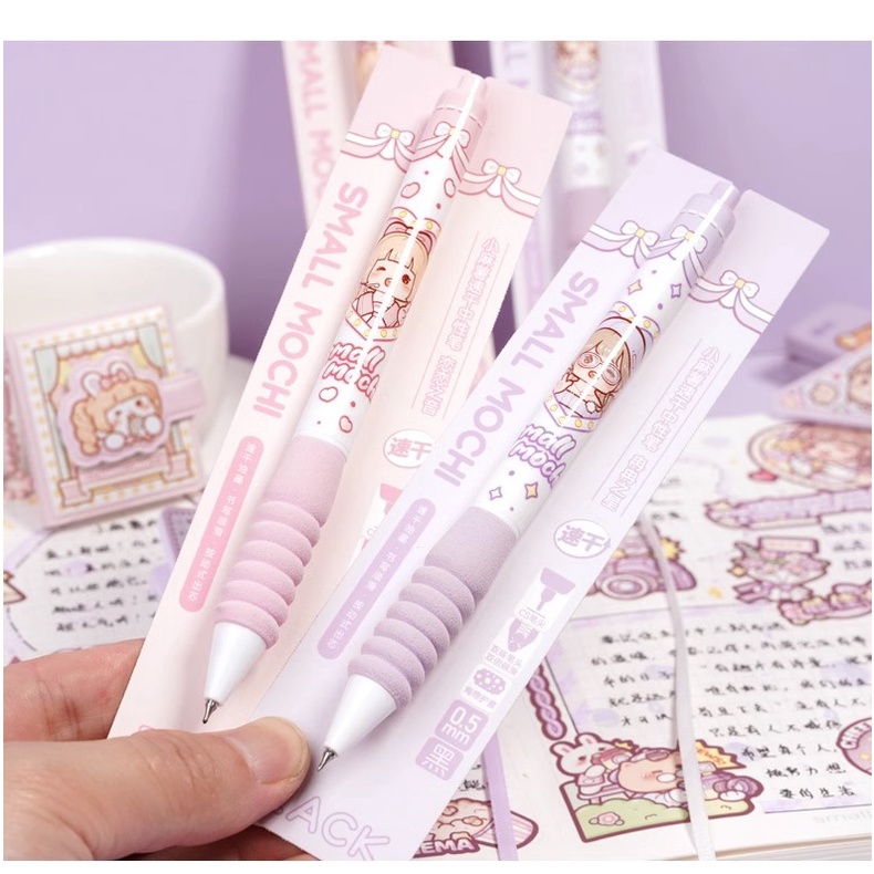 SMALL MOCHI 0.5mm Nhấn bút Unisex Đen Core Sponge Bảo vệ Cover Dễ thương Phim hoạt hình Sinh viên bút gel