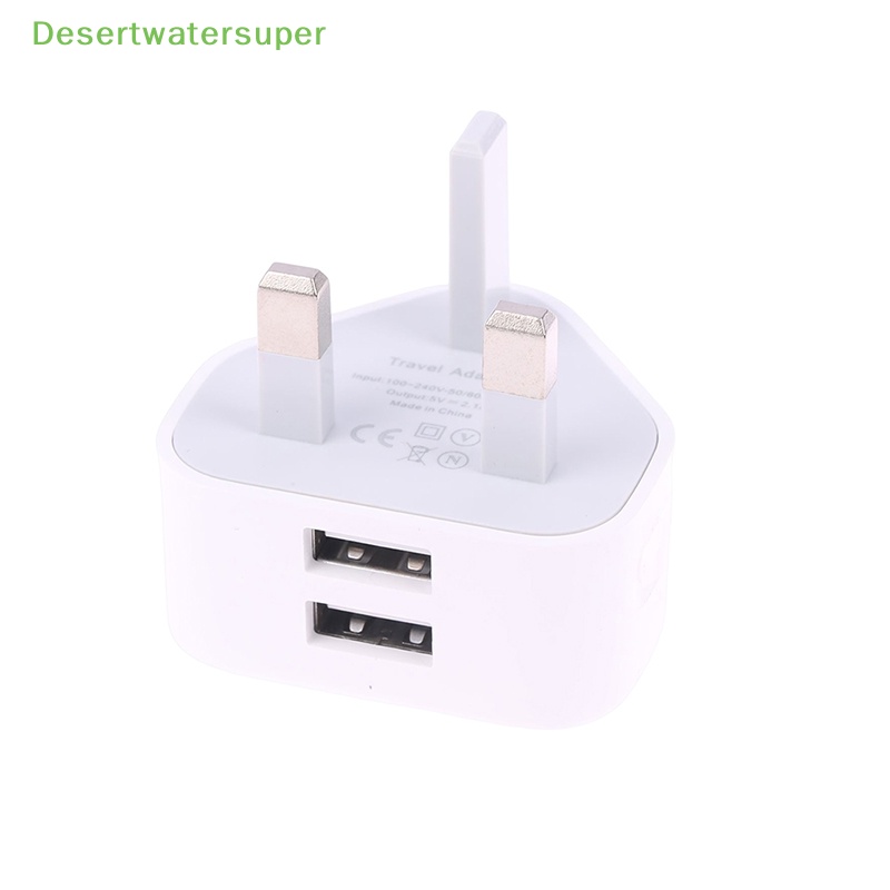 Cốc Sạc Nhanh 2.4A 2 Cổng USB 3 Chấu Phích Cắm UK