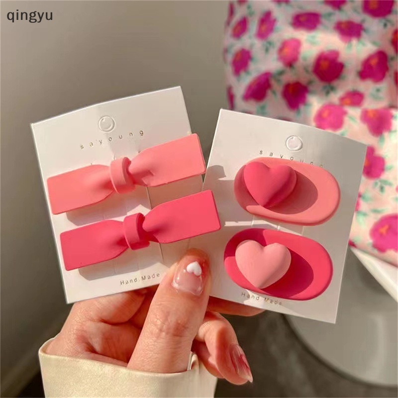Kẹp Tóc Hình Nơ / Trái Tim / Bông Hoa Màu Hồng Dễ Thương Xinh Xắn Dành Cho Bé Gái