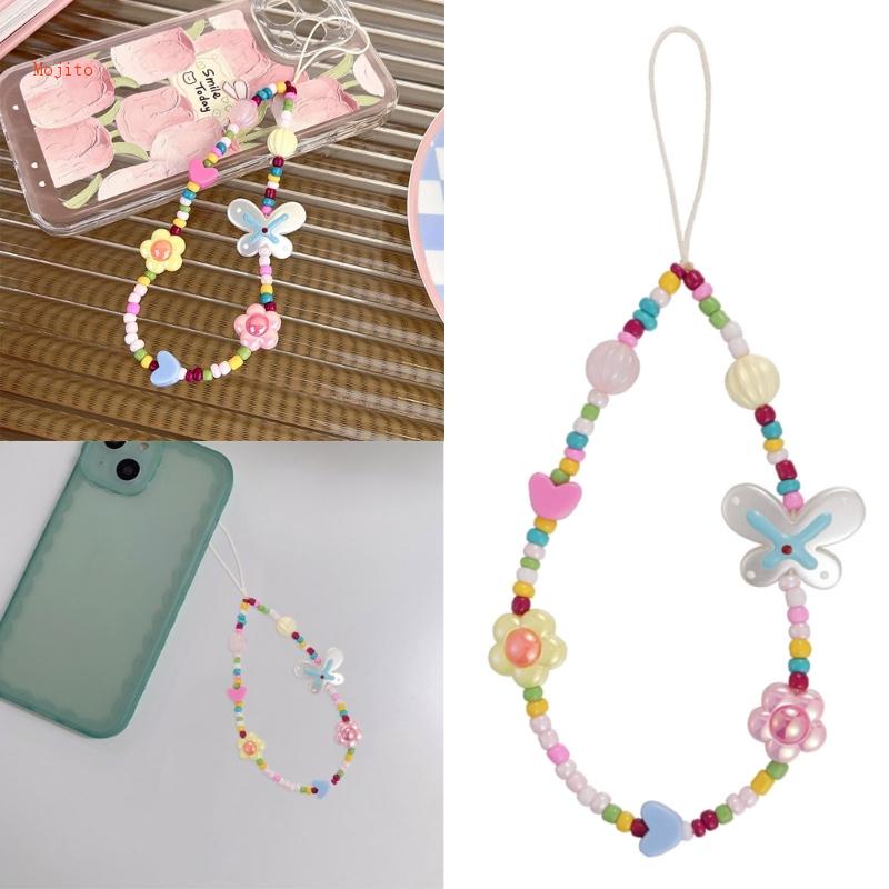 Mojito Dopamine Dây Treo Điện Thoại Xâu Hạt Nhựa Resin Hình Hoa Và Bướm Thời Trang Cho Nữ G