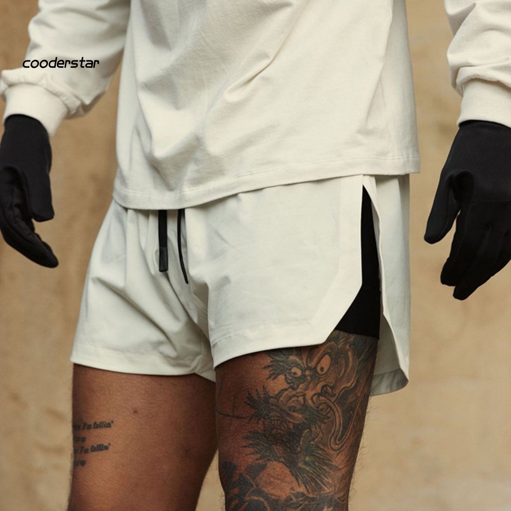 Quần Short Thể Thao Lưng Thun Rút Dây Hai Lớp Màu Trơn Thấm Hút Mồ Hôi Dài Trên Đầu Gối Cho Nam