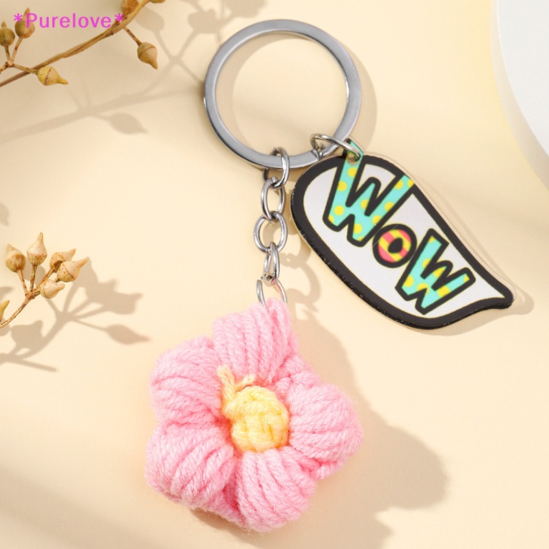 Móc Chìa Khóa Xe Hơi / Túi Xách Đan Len Thủ Công Hình Hoa Hồng Dễ Thương Cho Nữ Mới