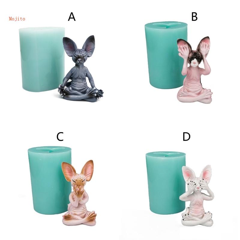 Khuôn Silicone Làm Nến Thủ Công Hình Chú Mèo Ngồi Thiền Mojito Để Bàn Trang Trí