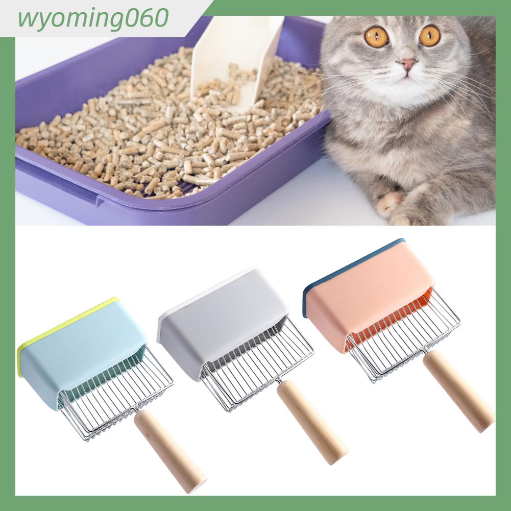 Wyoming060 Muỗng cho mèo Kitty Kim Loại có Xẻng Sâu Tay Cầm Dài Đế Rây Phân Mèo Con Pooper Nâng Bền Lớn