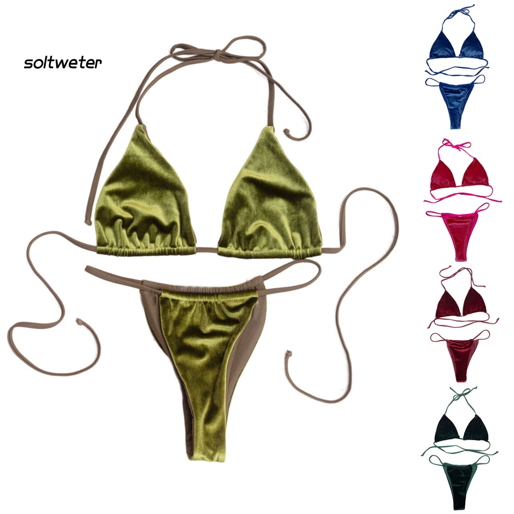 Bộ Đồ Bơi Bikini Lưng Cao Có Đệm Nâng Ngực Màu Sắc Trơn Dành Cho Nữ