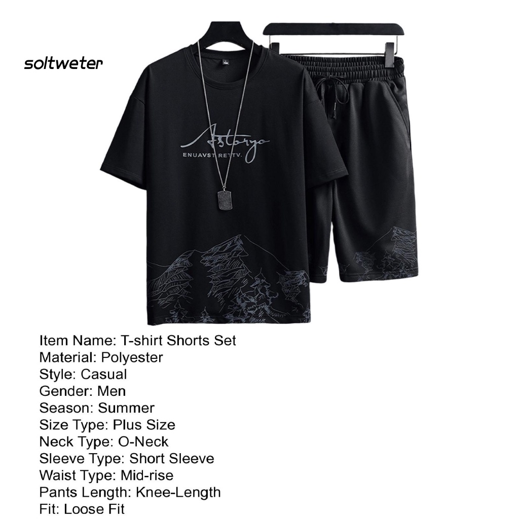 Set Đồ Thể Thao 2 Món Áo Thun Tay Ngắn Cổ Tròn Phối Dây Rút Co Giãn Phối Quần Short Ống Rộng In Họa Tiết Thời Trang Đường Phố