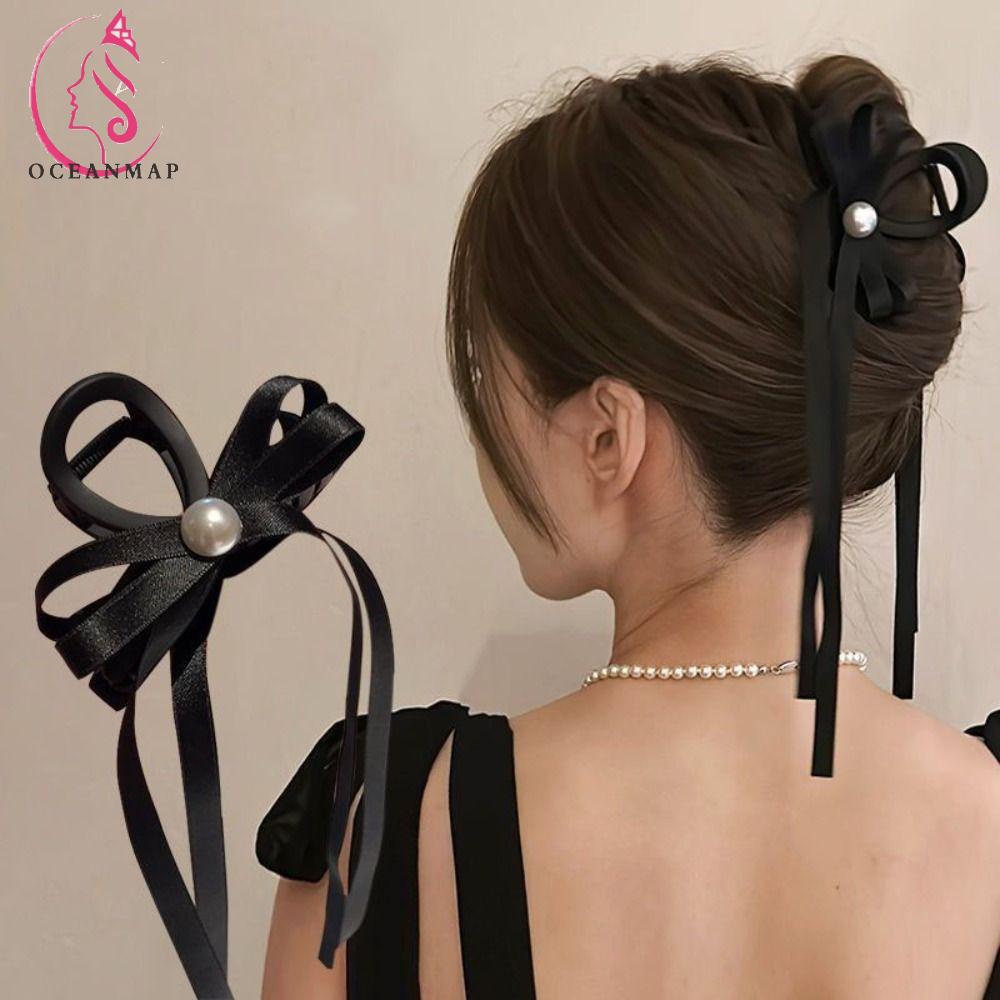 OCEANMAP Kẹp Tóc Nơ Ruy Băng Hai Mặt Bằng Satin Đơn Giản Cho Nữ
