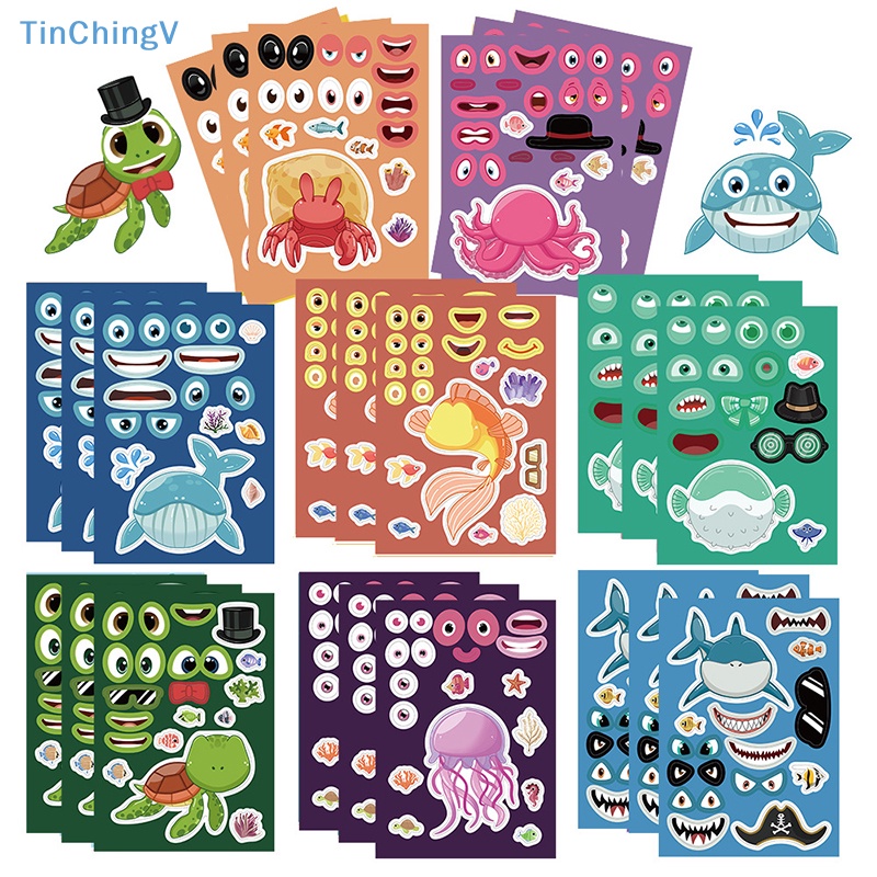[TinChingV] Bộ 8 Miếng Dán Xếp Hình Động Vật Biển Mặt Bạch Tuộc / Cá Mập DIY Giáo Dục Trẻ Em [Mới]
