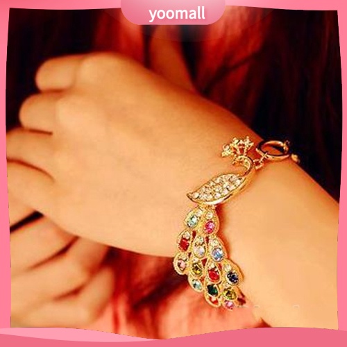 Vòng Tay Hình Chim Công Đính Đá Nhiều Màu Sắc Phong Cách Vintage