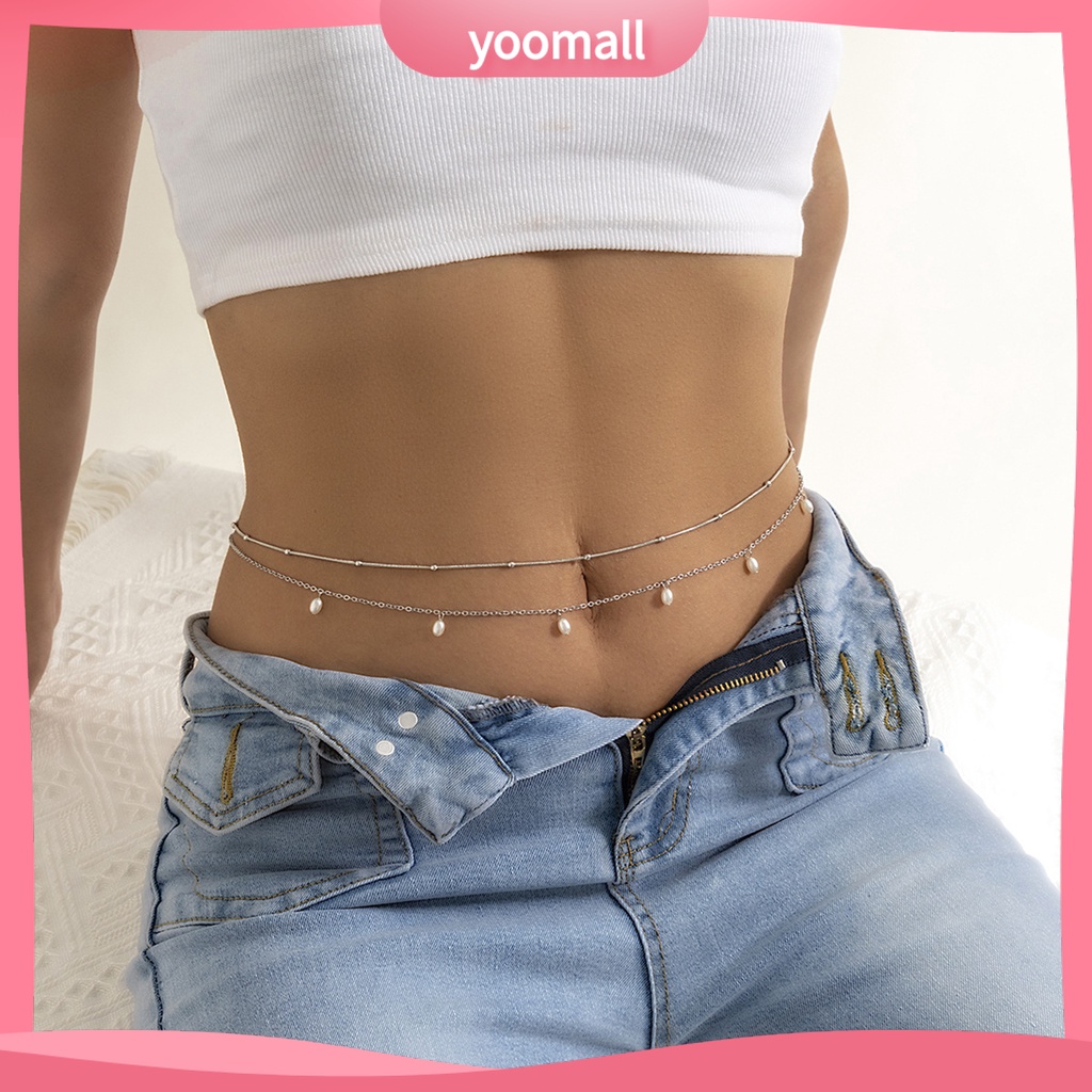 [YM] Set 2 Dây Chuyền Thắt Lưng Hai Lớp Mỏng Đính Ngọc Trai Nhân Tạo Có Thể Điều Chỉnh Cho Nữ