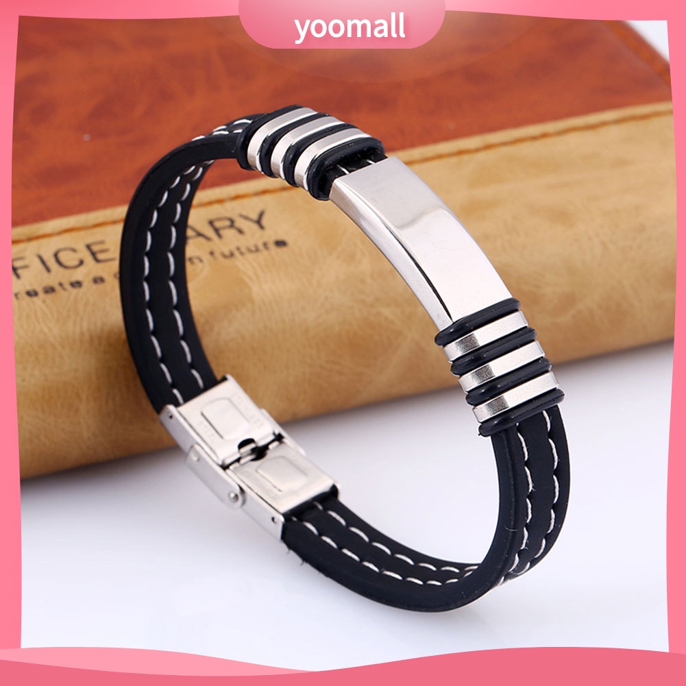 Vòng Tay Silicone Thép Titan Thời Trang Cho Nam