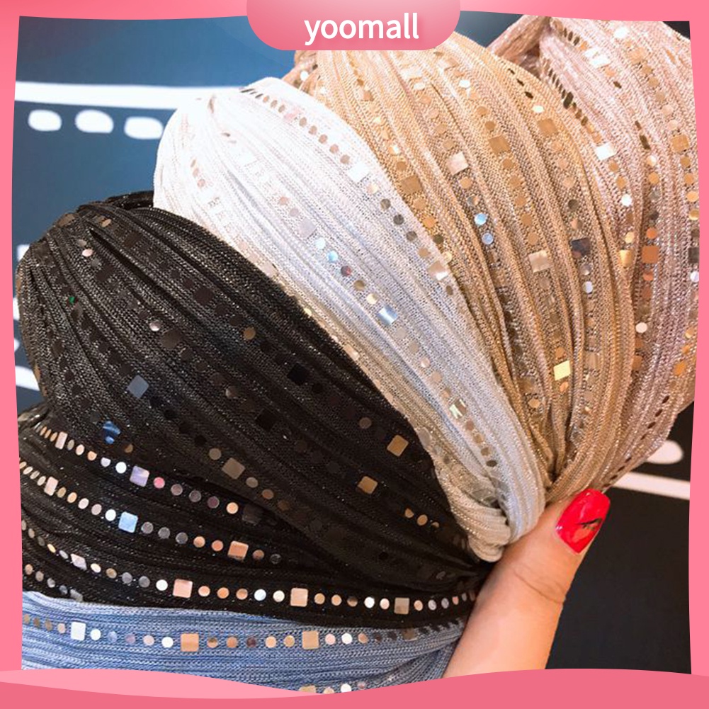 Băng Đô Cài Tóc Bản Rộng Đính Kim Sa Lấp Lánh Kiểu Vintage Cho Nữ