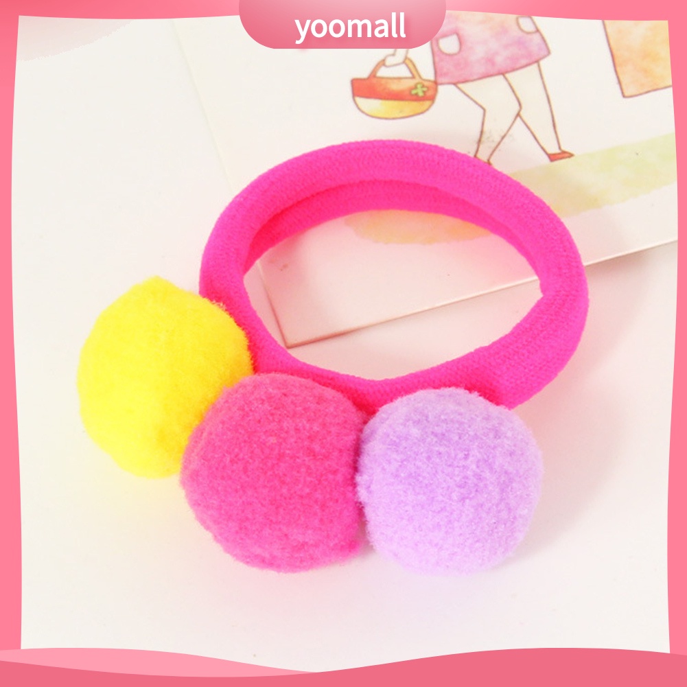 Dây Cột Tóc Đính Bóng Lông Nhung Co Giãn Dễ Thương Xinh Xắn Cho Bé Gái