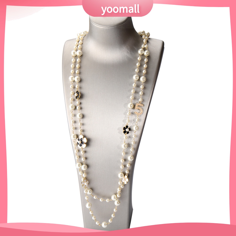 Vòng cổ Hai Lớp Mặt Số 5 Đính Ngọc Trai Nhân Tạo Thời Trang Dành Cho Nữ