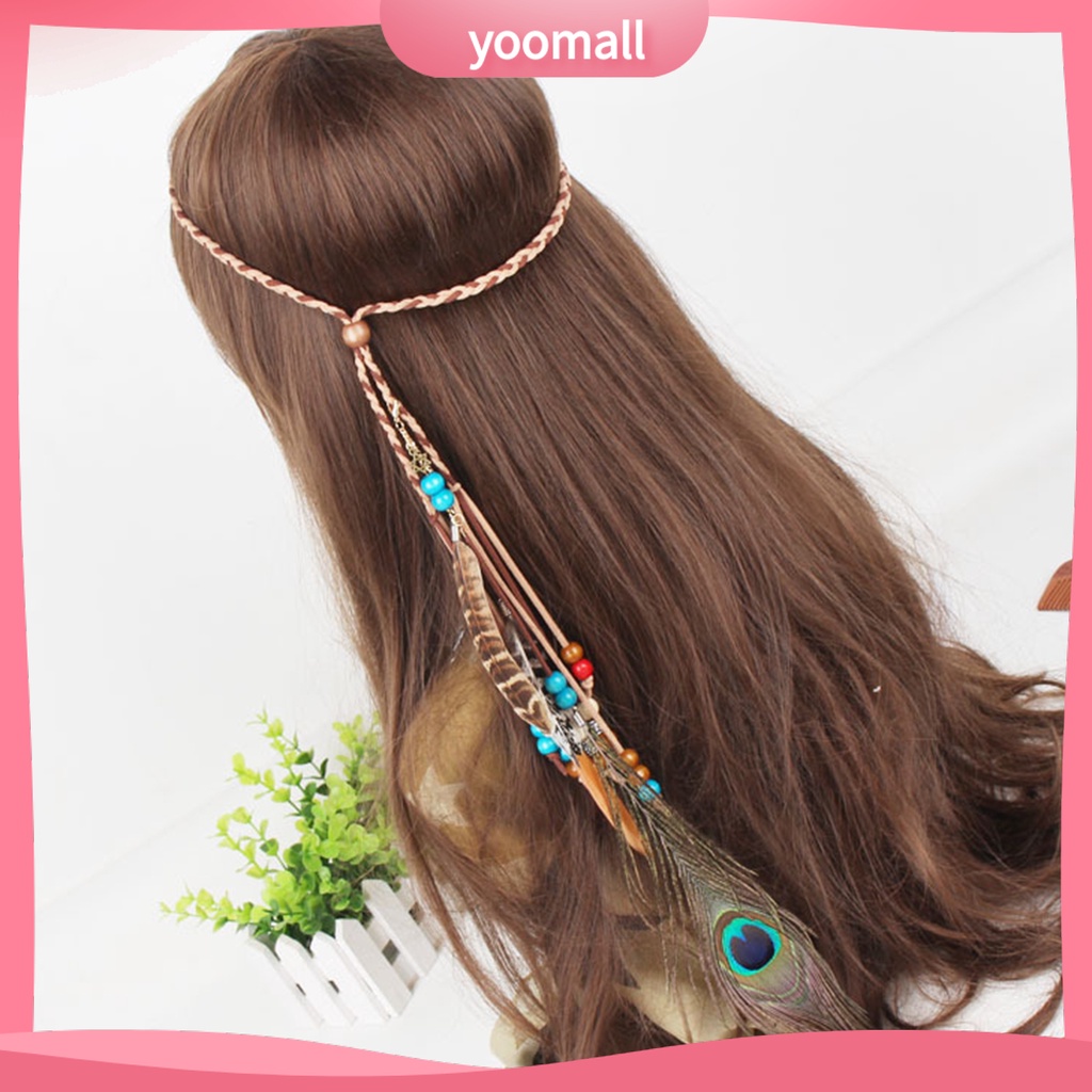 Băng Đô Bện Dây Giả Da Đính Hạt Phong Cách Boho Cổ Điển Dành Cho Nữ