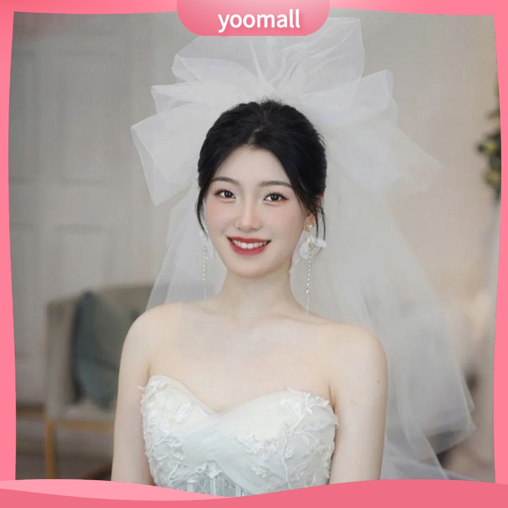 [YM] Mạng Che Mặt Cô Dâu Hai Lớp Lưới Màu Trắng Phong Cách Hàn Quốc Tinh Tế Dùng Làm Đạo Cụ Chụp