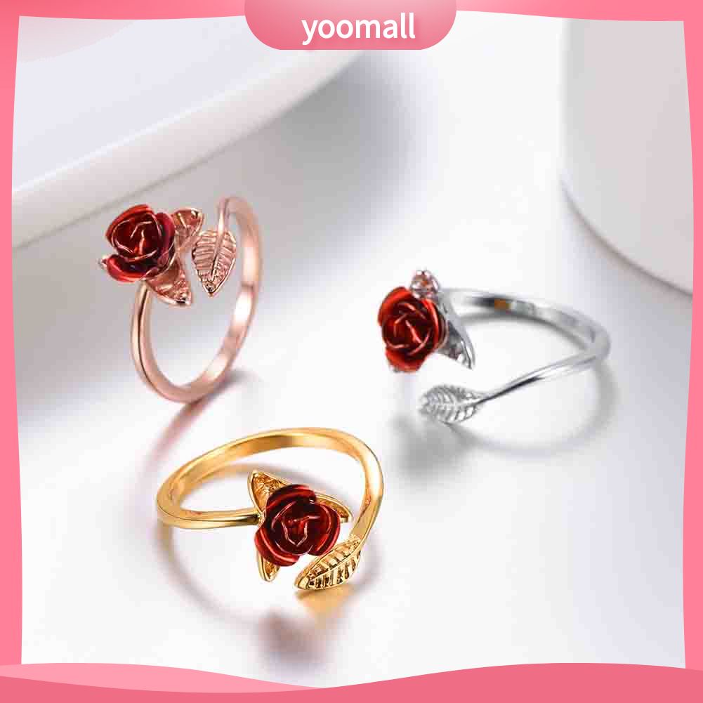 Nhẫn Đính Hôn Mở Hình Hoa Hồng Có Thể Điều Chỉnh Kích Cỡ Dành Cho Nữ