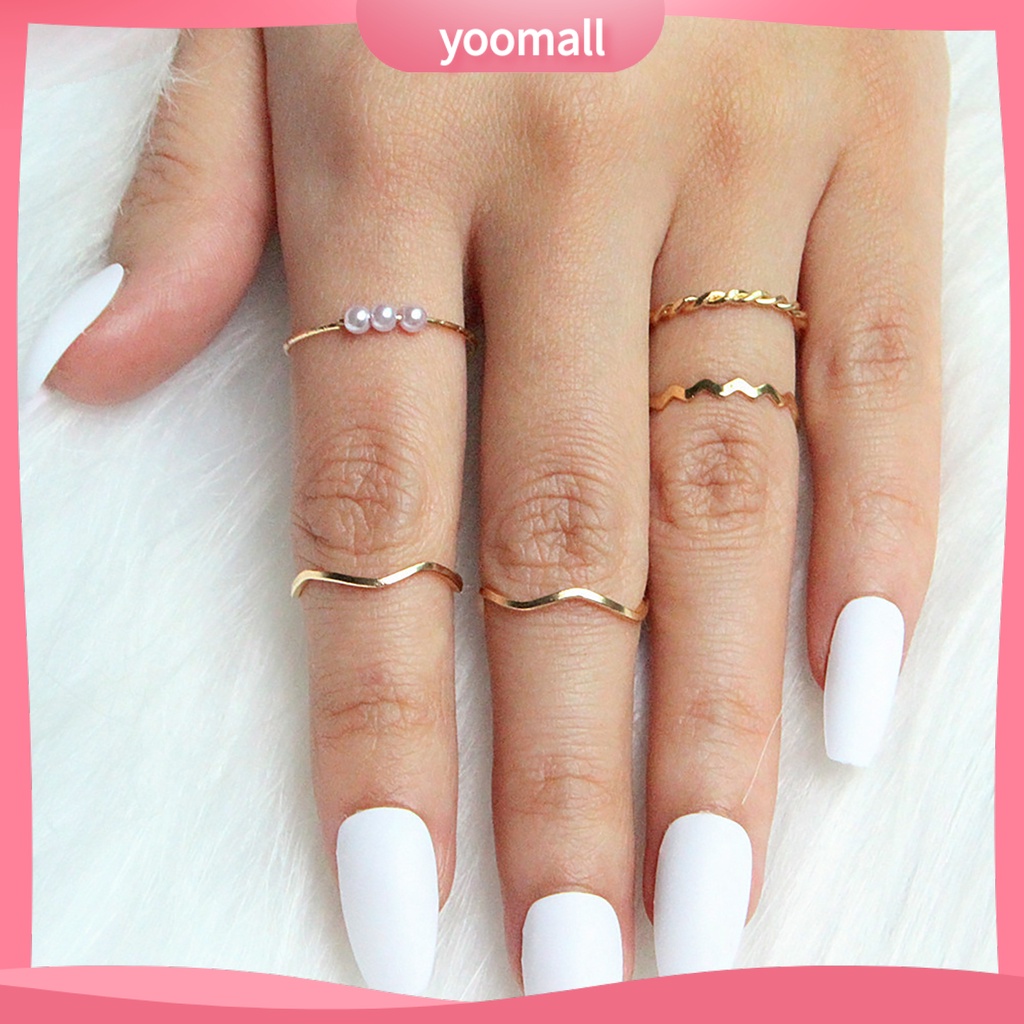 Set 5 Nhẫn Đeo Đốt Ngón Tay Đính Đá Thời Trang Cho Nữ