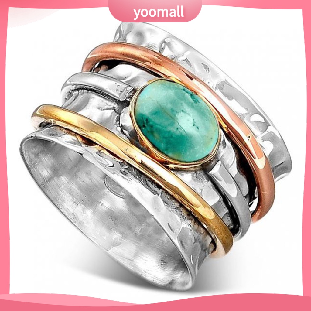 [YM] Nhẫn Nam Đính Đá Ngọc Lam Phong Cách Bohemian Vintage