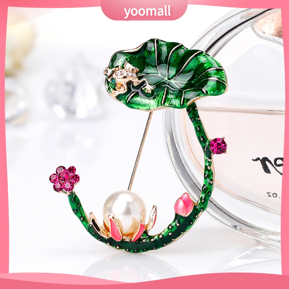 Ghim Cài Áo Hình Lá Sen Đính Ngọc Trai Nhân Tạo Phong Cách Retro