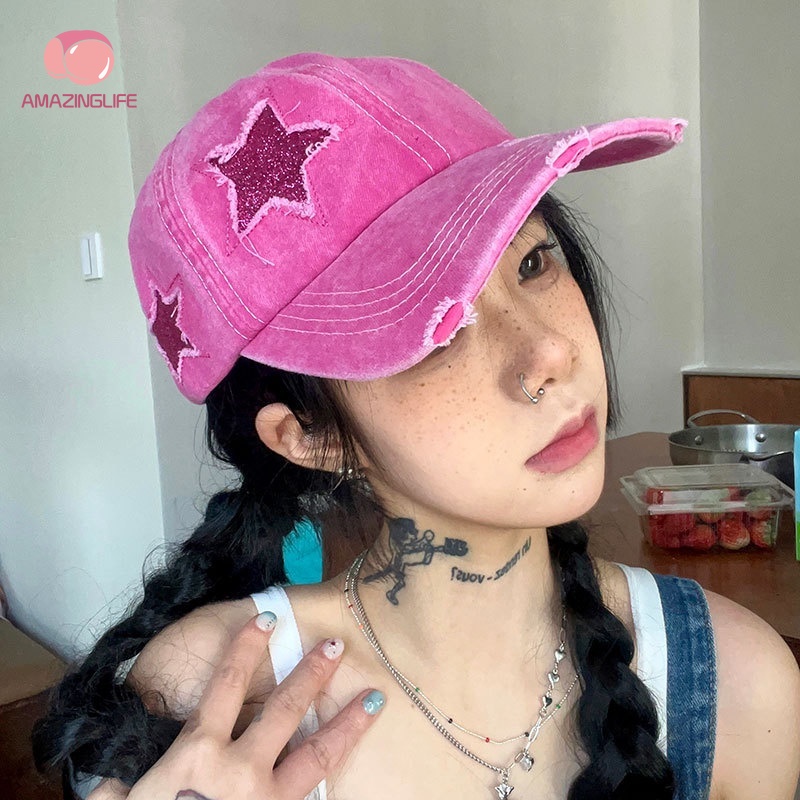 Mũ Lưỡi Trai Denim Đính Lỗ Đuôi Ngựa / Y2K Phong Cách Cổ Điển Có Thể Điều Chỉnh Kích Cỡ