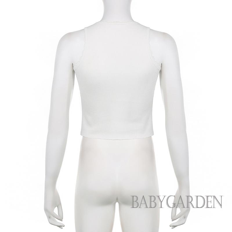 / / - Áo Crop Top Không Tay Thắt Nơ Trước Phối Ren Thời Trang Mùa Hè Cho Nữ