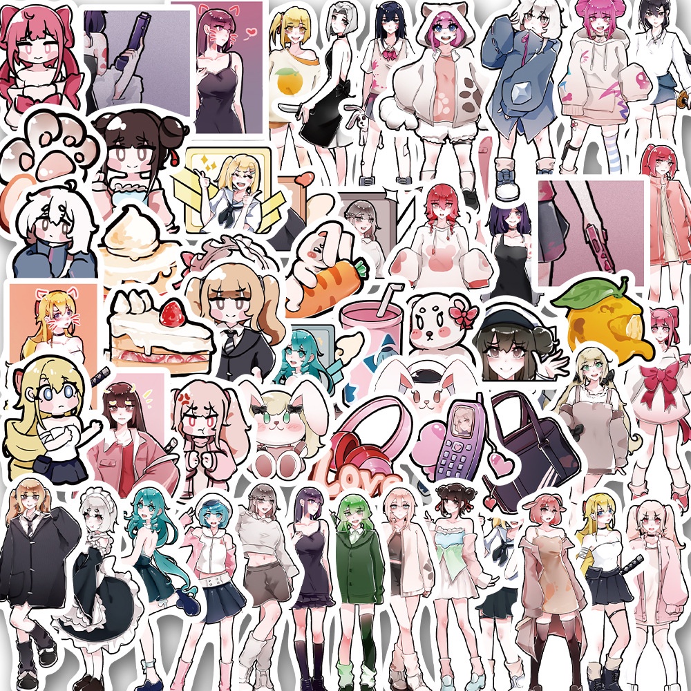 Set 60 Miếng Dán Hoạt Hình Dễ Thương Trang Trí Vali / Laptop / Điện Thoại / Sổ Tay