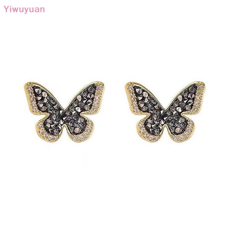 < Yiwuyuan > Khuyên Tai Hình Bướm Pha Lê Đen Dát Zircon Thời Trang Cá Tính Làm Quà Sinh Nhật / Đám Cưới Mới