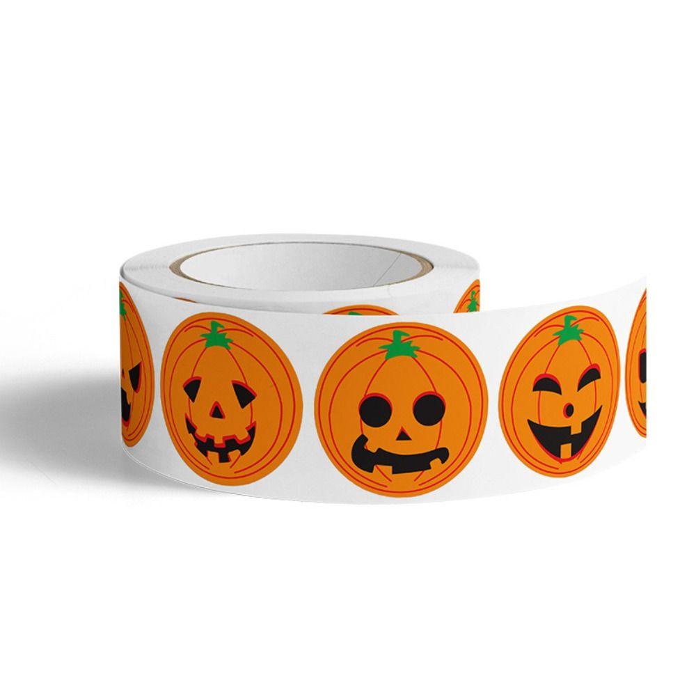 Cuộn 500 Nhãn Dán Trang Trí halloween Tự Dính Không Cần Keo Dán Họa Tiết Bí Ngô halloween