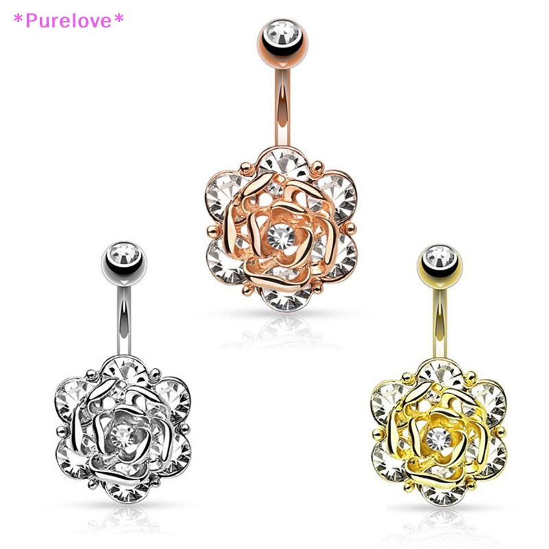 Khuyên Rốn Hình Hoa Đính Đá Zircon Sang Trọng Cho Nữ Mới