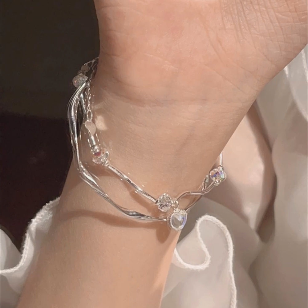 Vòng Tay Hợp Kim Dạng Xoắn Đính Đá Mặt Trăng Thời Trang Cho Nữ