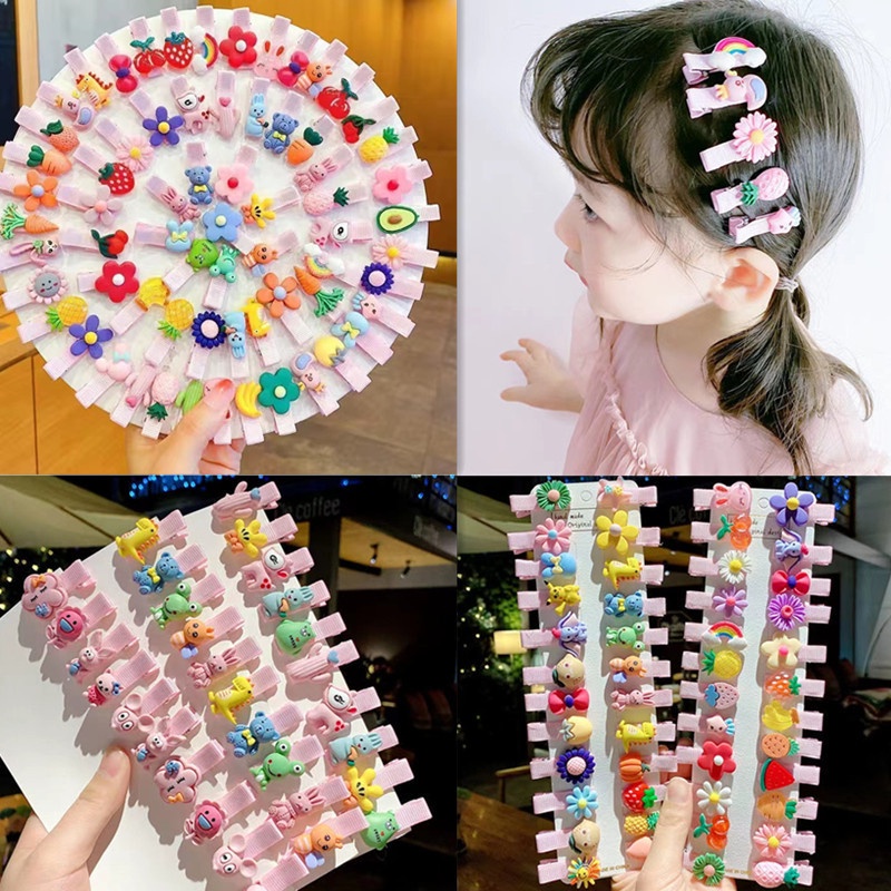 Set 10 Kẹp Tóc Hình Hoa / Trái Cây Xinh Xắn Cho Bé Gái ARSE FANS