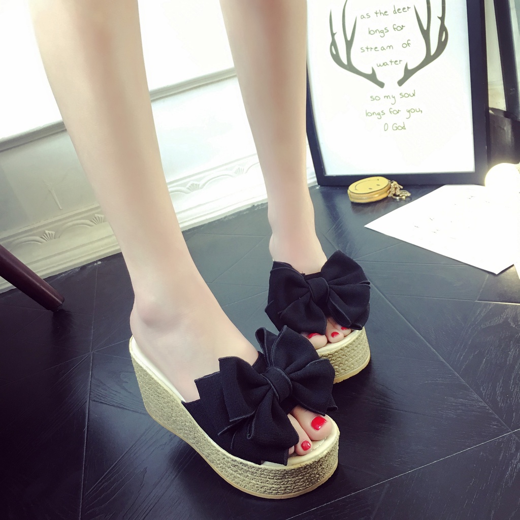 Dép Đế Xuồng Đính Nơ Thời Trang Mùa Hè Cho Nữ, Size 34-40