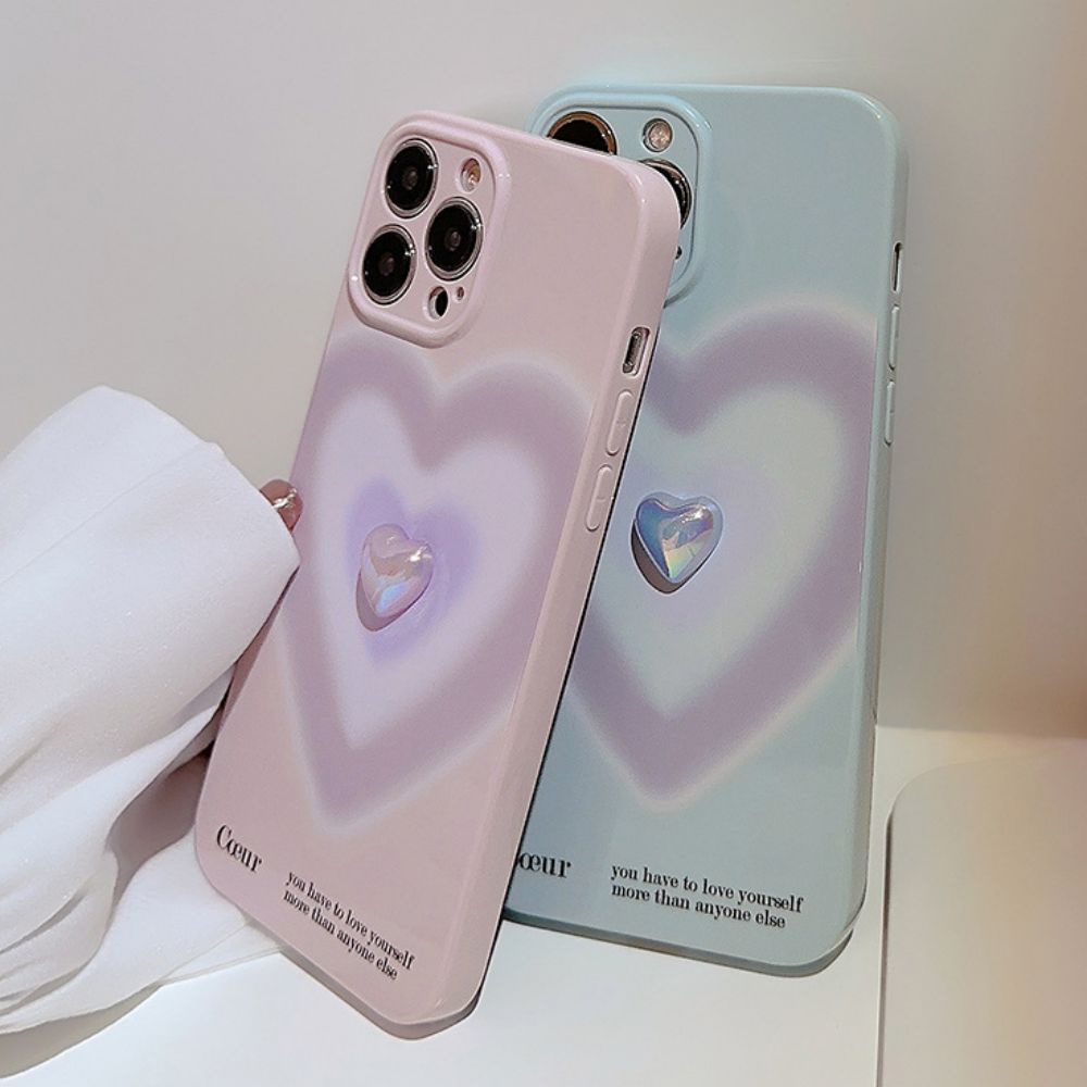 Ốp Điện Thoại TPU Mềm Chống Sốc Mạ Điện Họa Tiết Trái Tim 3D Màu Gradient Cho IPhone 11 12 13 14 Pro Max