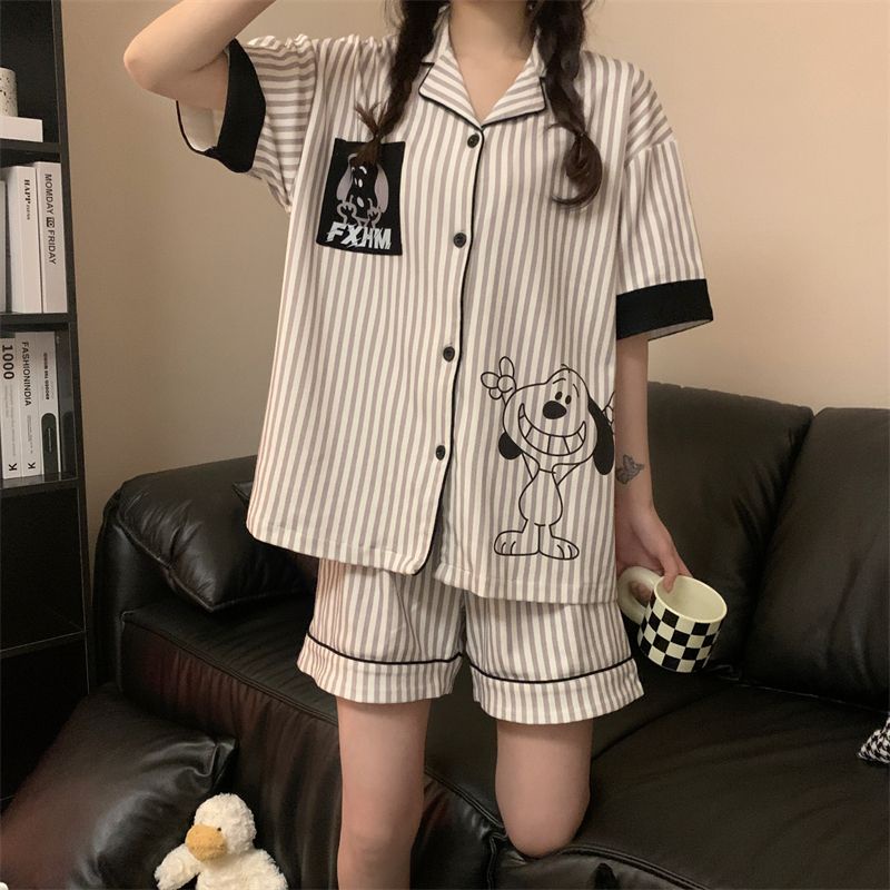 Bộ Đồ Ngủ Ngắn Tay Dáng Rộng Vải Mỏng Thiết Kế Dễ Thương Thời Trang Mùa Hè Dành Cho Nữ Sinh