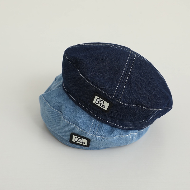 Mũ Beret Denim Thêu Chữ M Phong Cách Hip Hop Thời Trang Cho Bé