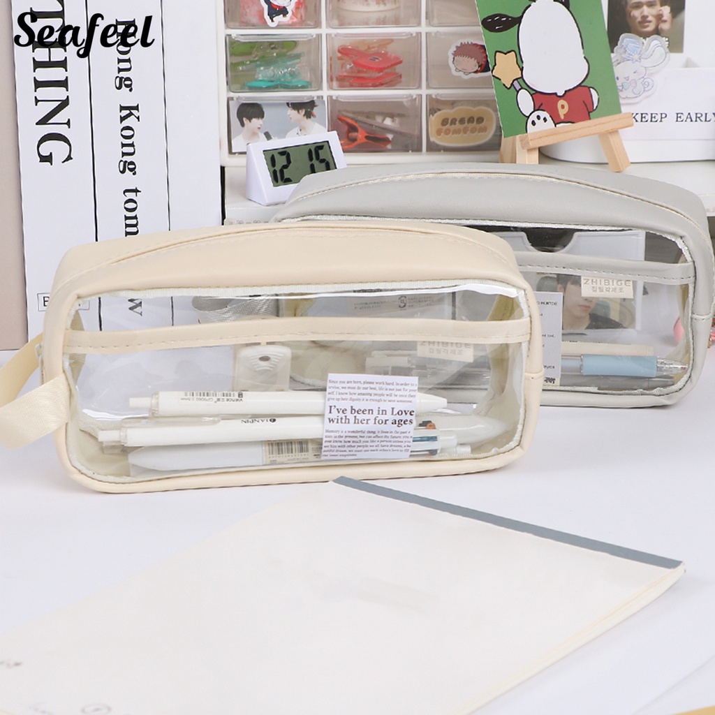 Túi Đựng Bút Trong Suốt Sức Chứa Lớn Có Tay Cầm Tiện Dụng Cho Học Sinh