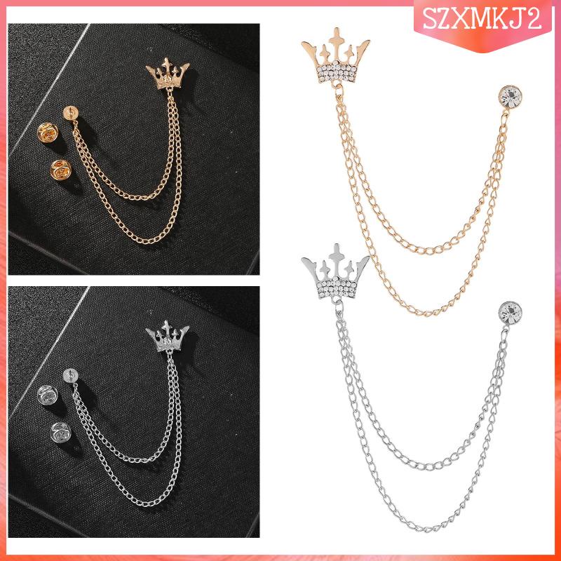 Ghim Cài Cà Vạt / Khăn Choàng / Mũ Hình Vương Miện Bằng Kim Loại Phối Dây Xích Tua Rua Siêu Bền Cho Nam