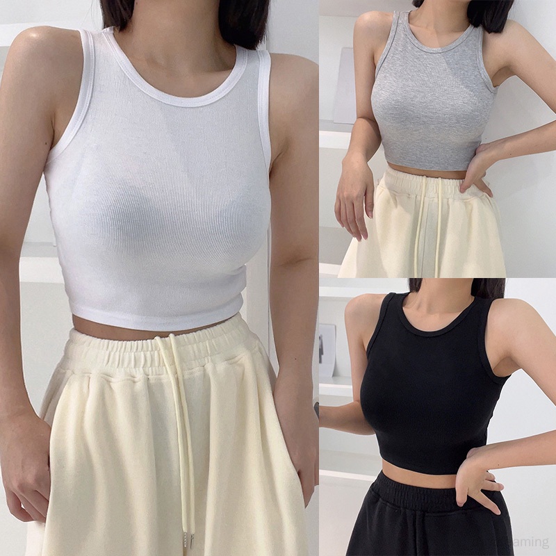 Áo Croptop Hai Dây Màu Trơn Phong Cách Hàn Quốc Thời Trang Mùa Hè Cho Nữ
