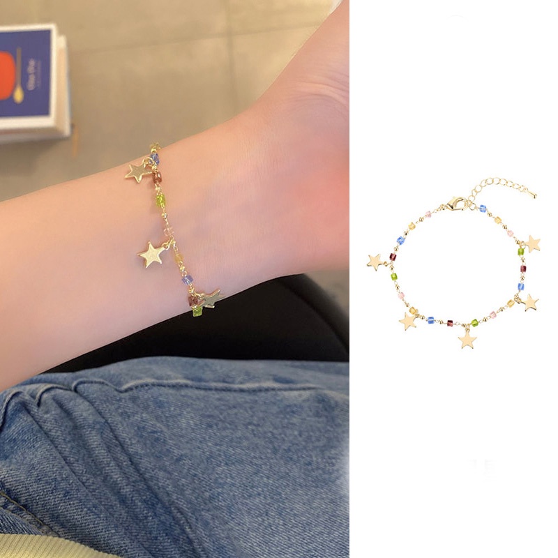Vòng Tay Chuỗi Hạt Pha Lê Hình Ngôi Sao Năm Cánh Màu Sắc Ngọt Ngào