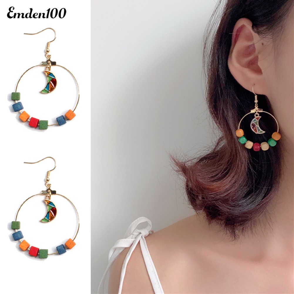 Đôi Khuyên Tai Dài Bản Tròn Gắn Mặt Trăng Thời Trang Cho Nữ