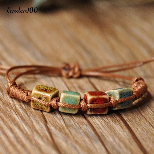 Vòng Tay Bện Dây Đính Hạt Gốm Phong Cách Bohemia